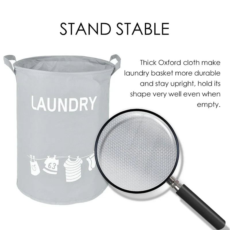Folding Laundry Basket with Drawstring Lid and Handles