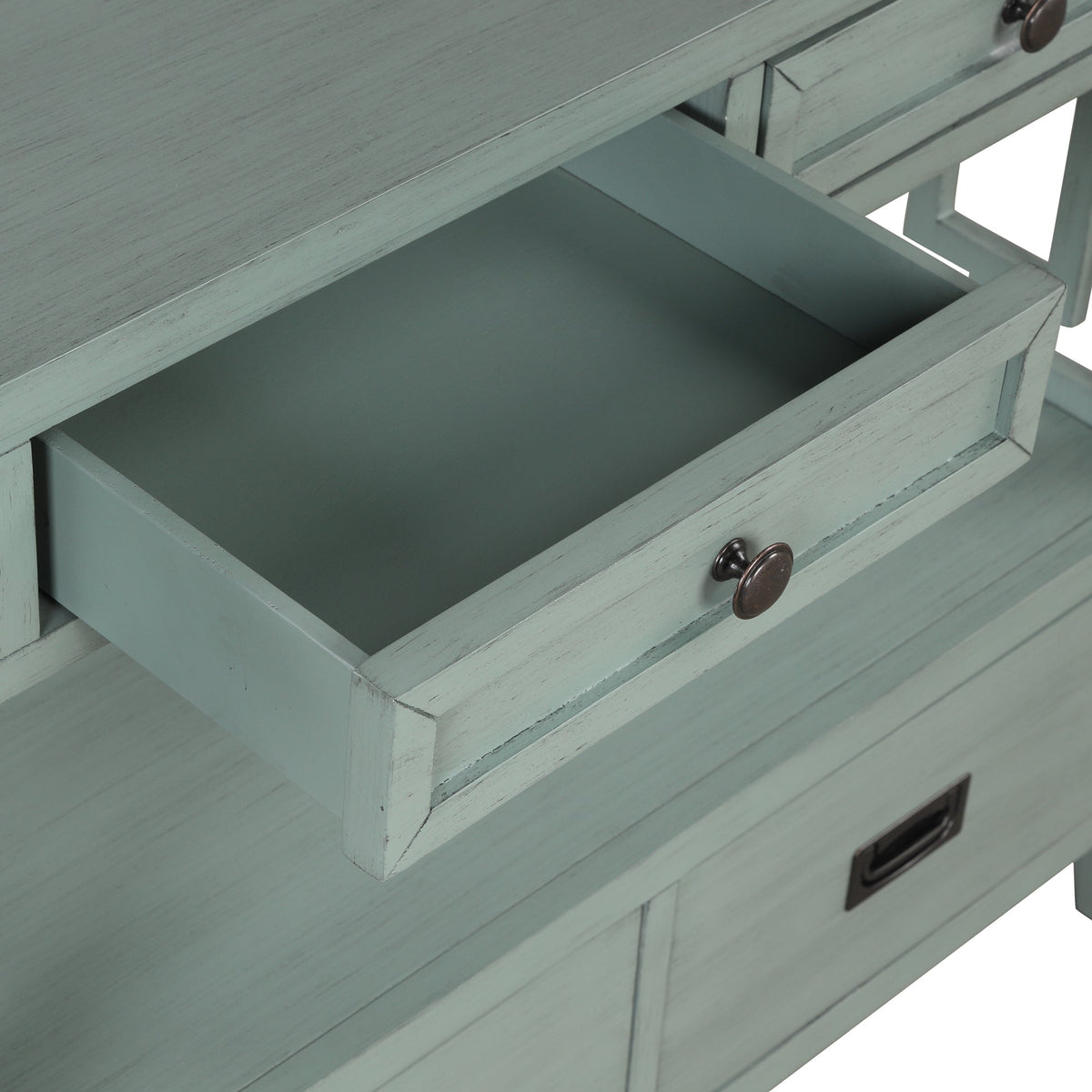 Farmhouse Entryway Console Table with Drawers, Retro Blue