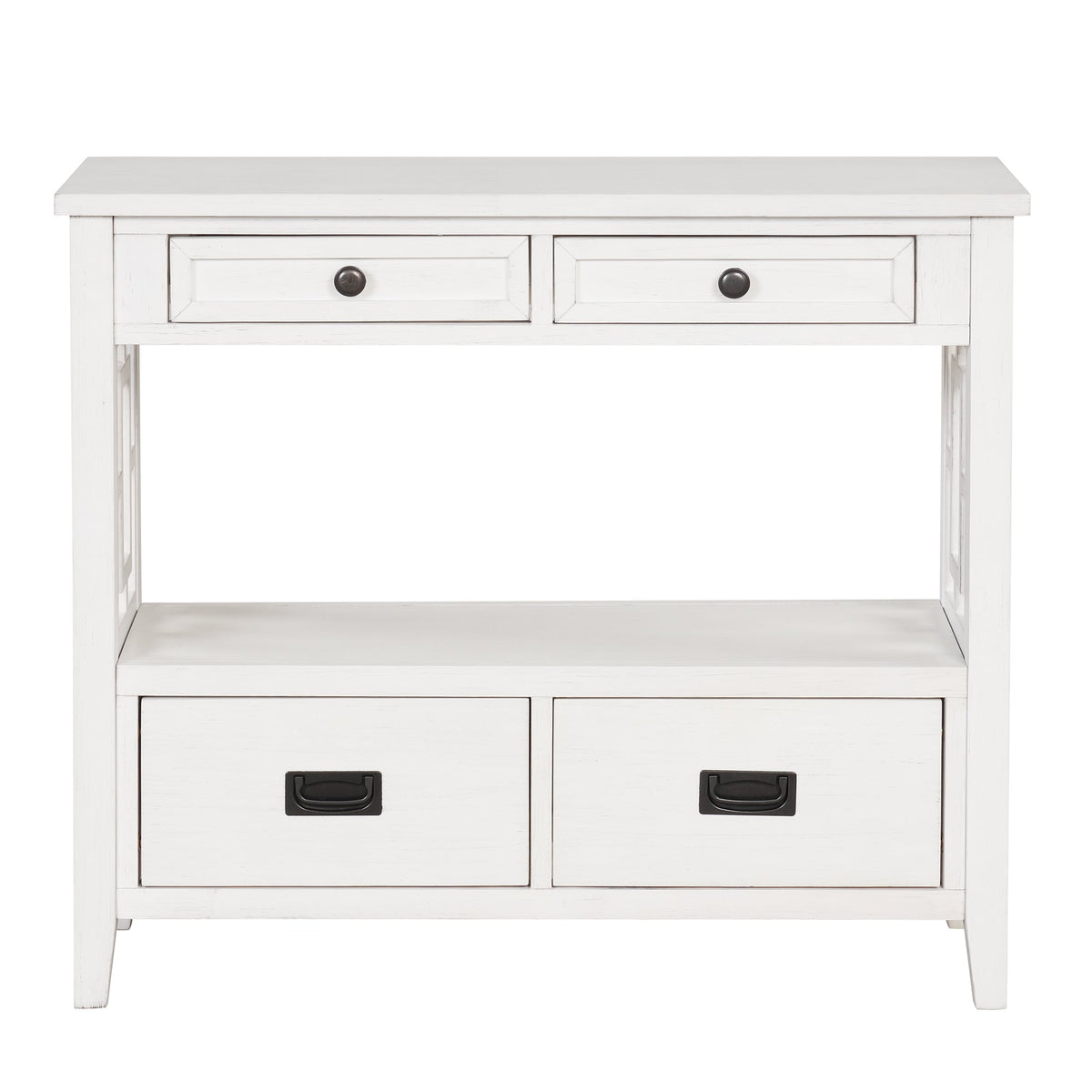 Farmhouse Pine Console Table with 4 Drawers & Shelf