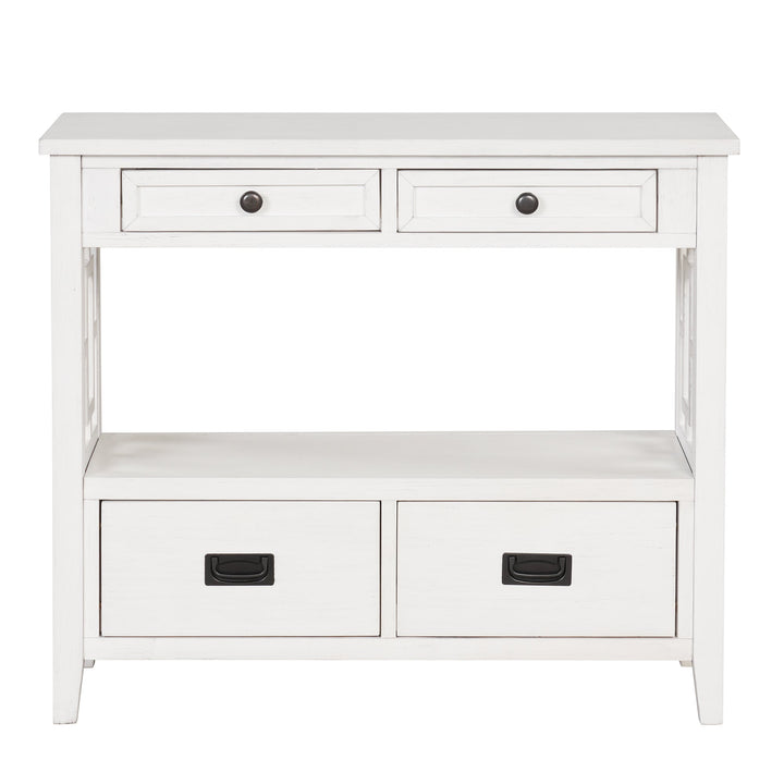 Farmhouse Pine Console Table with 4 Drawers & Shelf