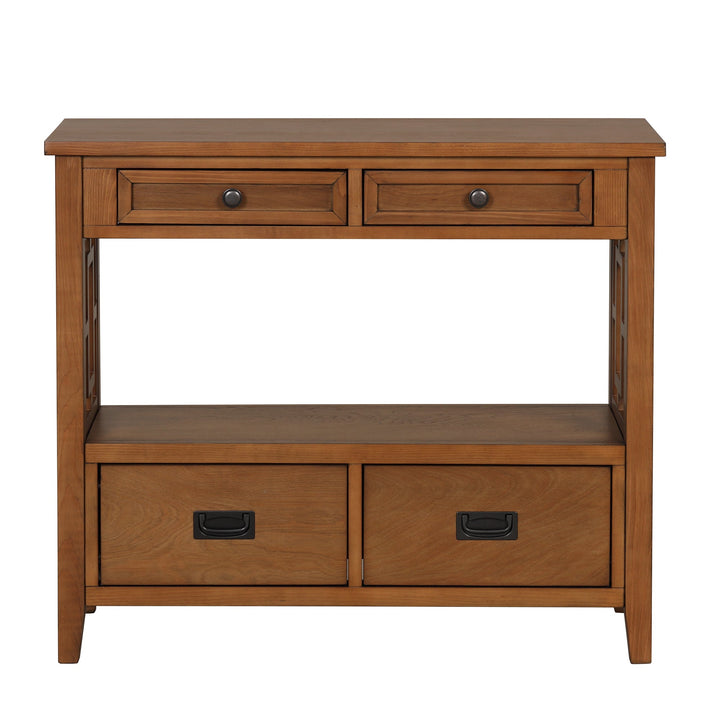 Farmhouse Pine Entryway Console Table with 4 Drawers