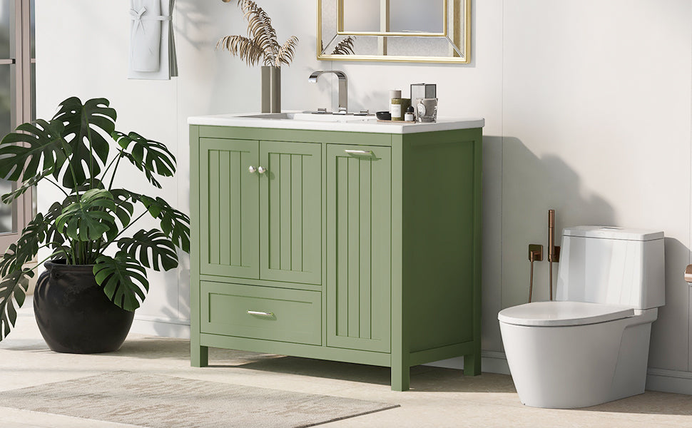 36 Inch Sage Green Bathroom Vanity with Sink and Storage
