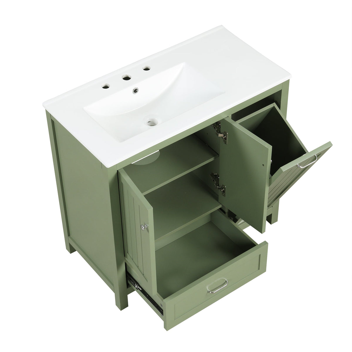 36 Inch Sage Green Bathroom Vanity with Sink and Storage