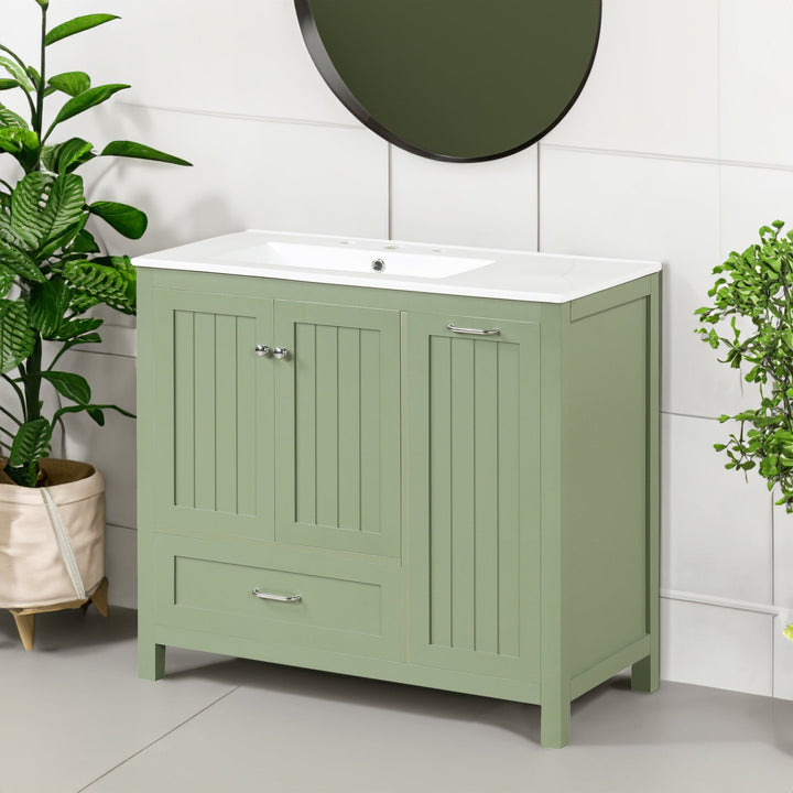 36 Inch Sage Green Bathroom Vanity with Sink and Storage
