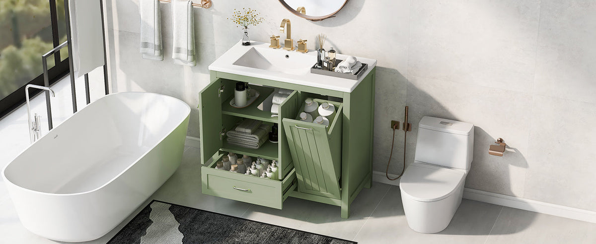 36 Inch Sage Green Bathroom Vanity with Sink and Storage