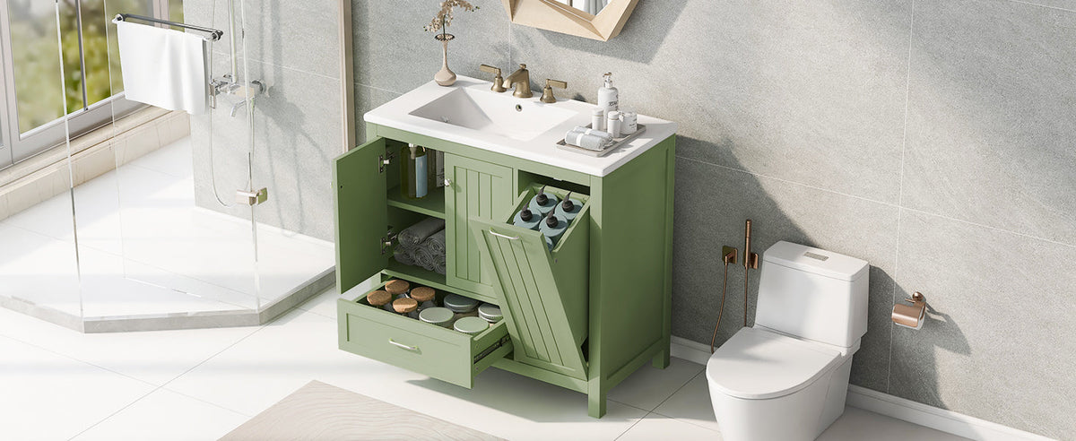 36 Inch Sage Green Bathroom Vanity with Sink and Storage