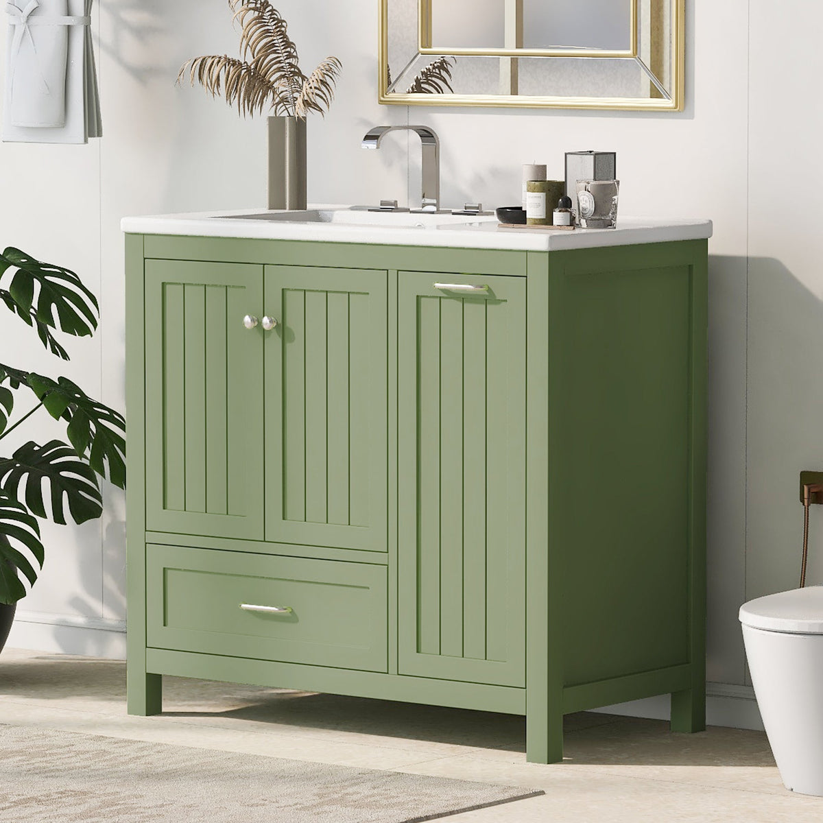 36 Inch Sage Green Bathroom Vanity with Sink and Storage