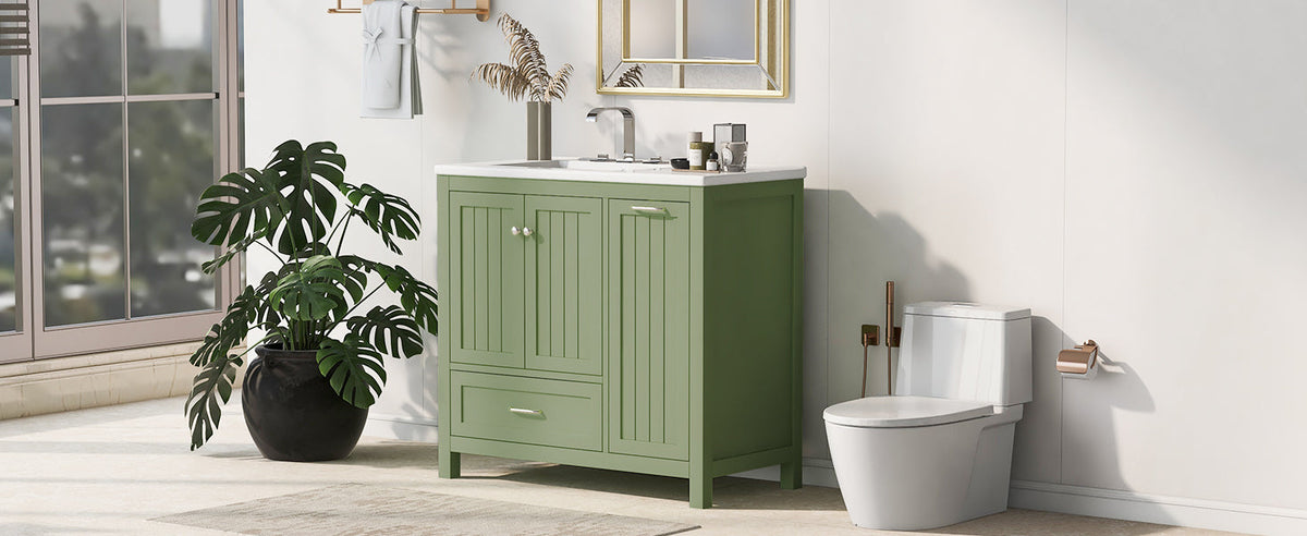 36 Inch Sage Green Bathroom Vanity with Sink and Storage