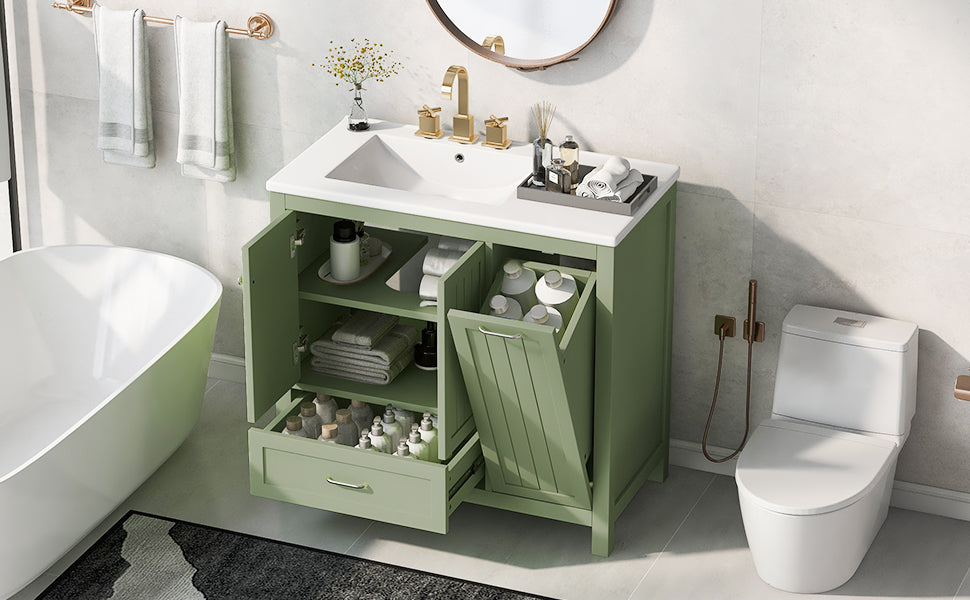 36 Inch Sage Green Bathroom Vanity with Sink and Storage