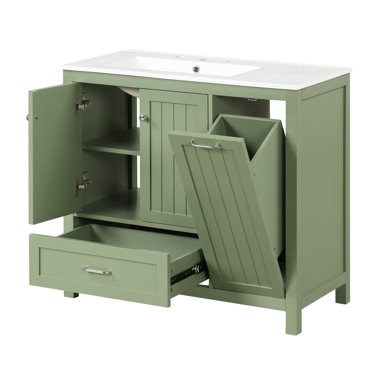 36 Inch Sage Green Bathroom Vanity with Sink and Storage