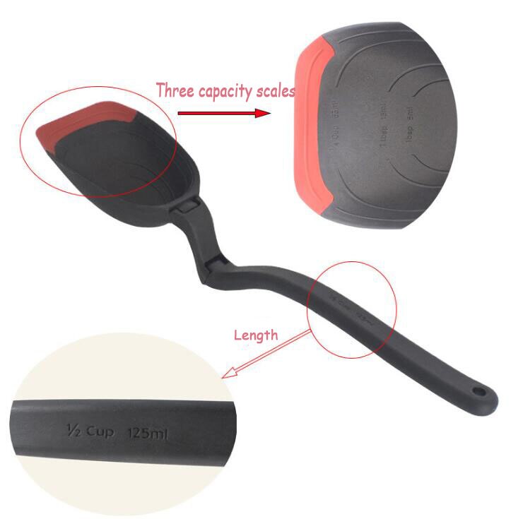 Silicone Long Handle Spoon With Ladle and Measuring Scales