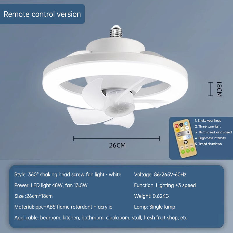 Ceiling Fan Light With 360° Airflow & Dimmable LED