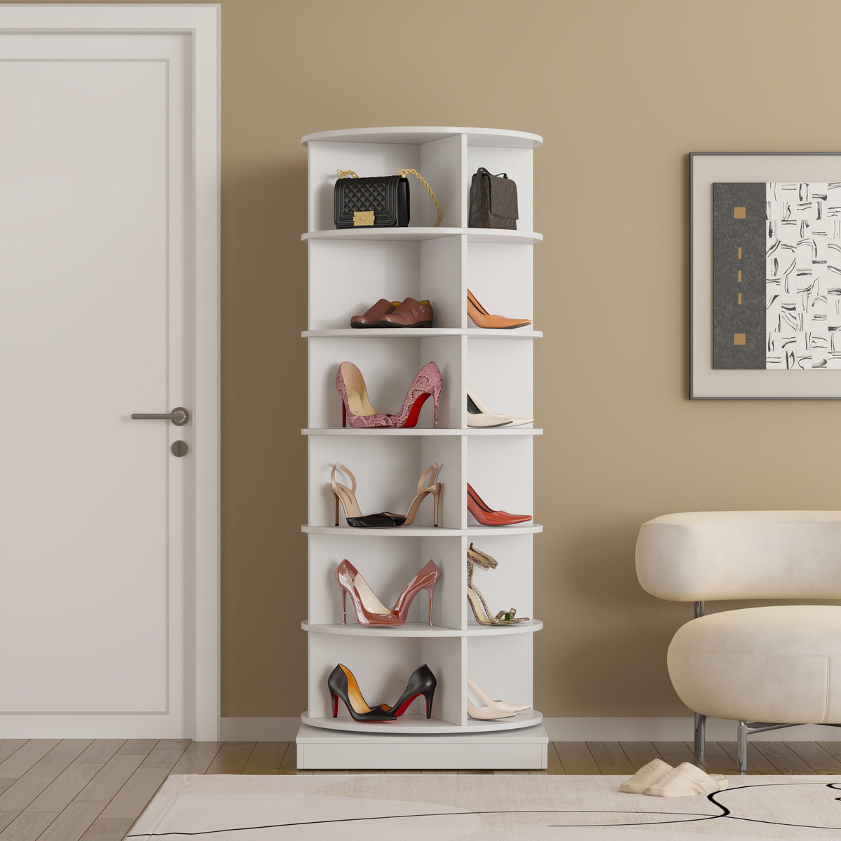 360 Rotating Shoe Cabinet with 6 Tiers for Entryways