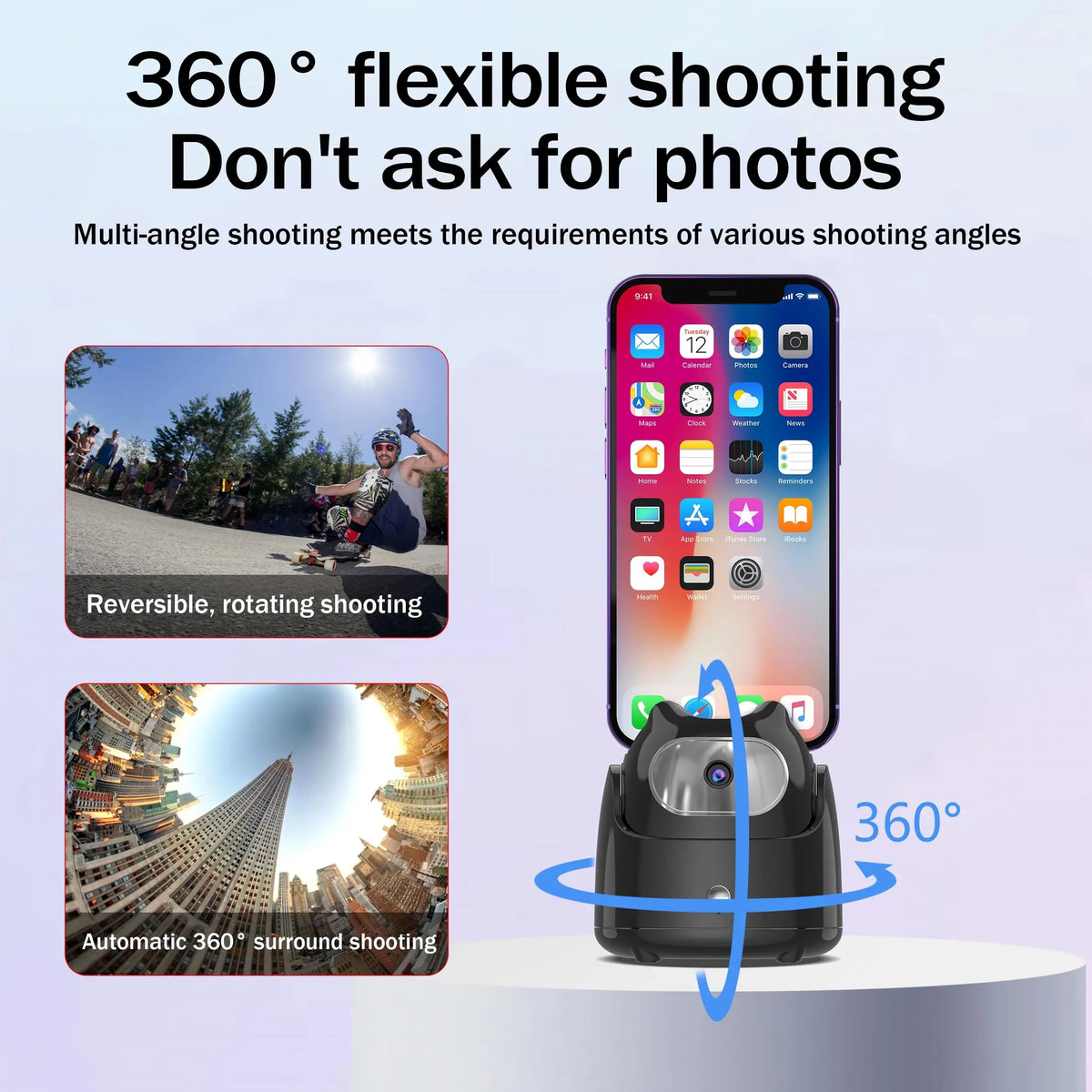 AI Face Tracking Phone Holder with 360° Rotation, No App