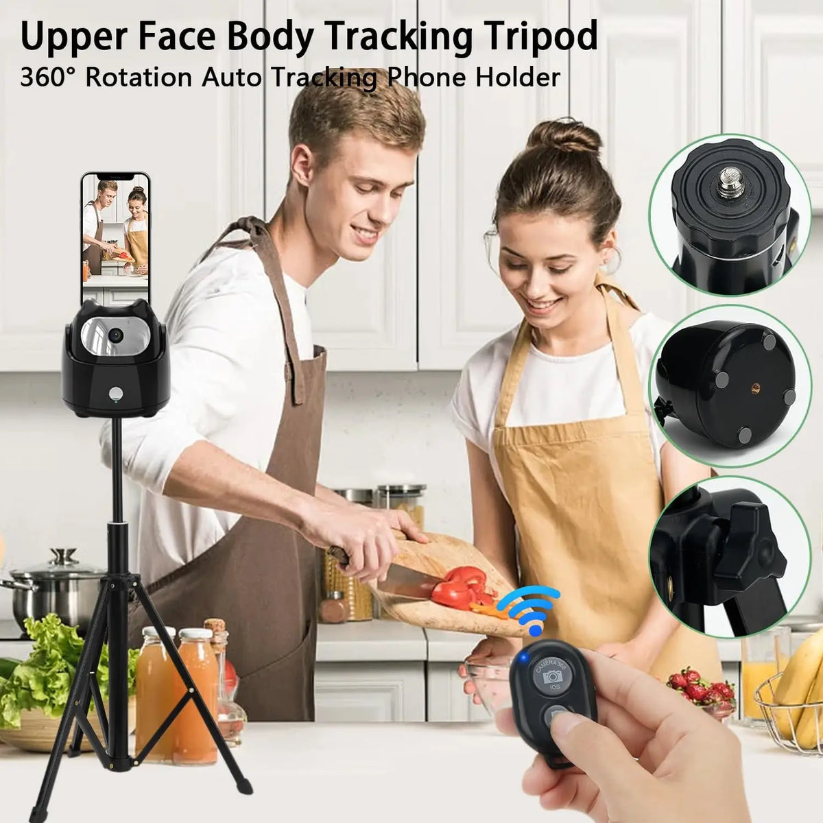 AI Face Tracking Phone Holder with 360° Rotation, No App