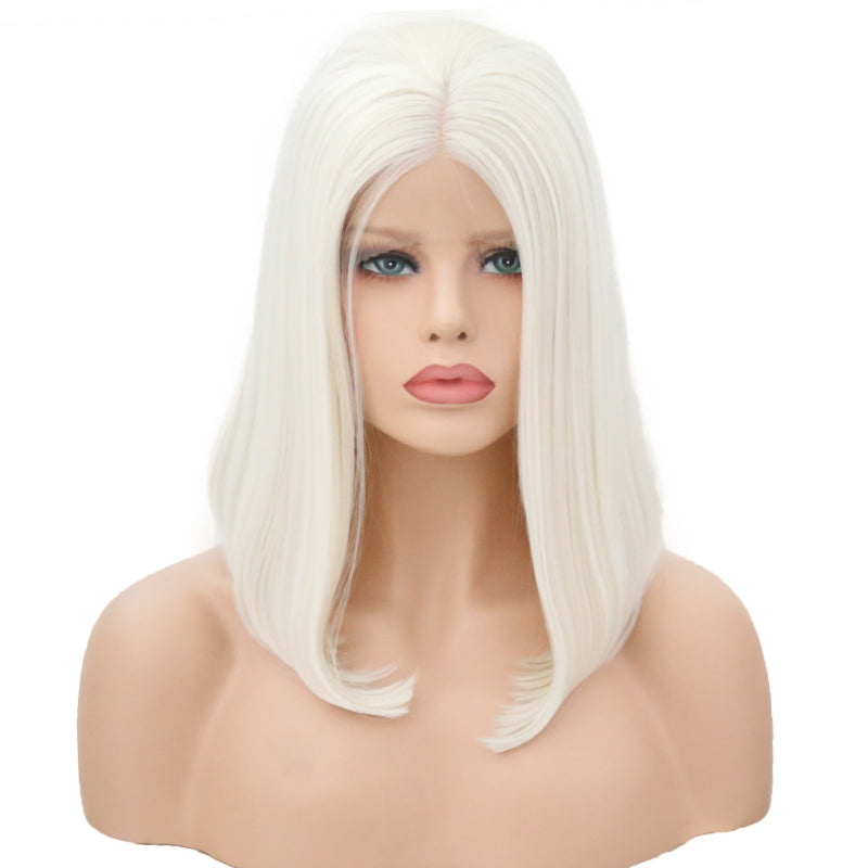 Pure White Lace Front Bob Wig – Sleek Curly Style