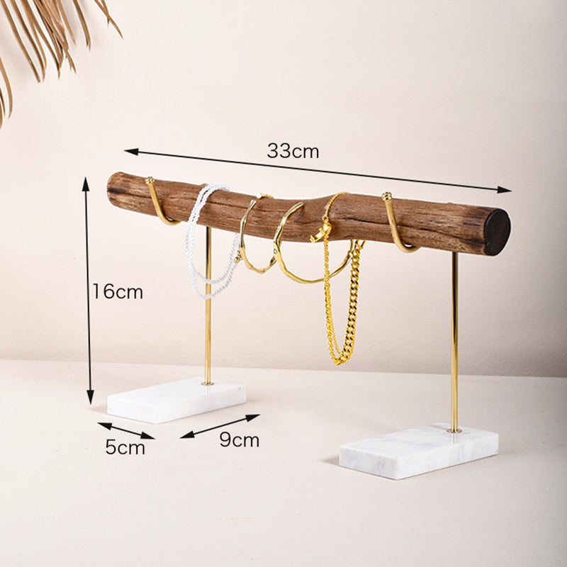 Bracelet Storage Rack in Wood and Brass for Necklaces