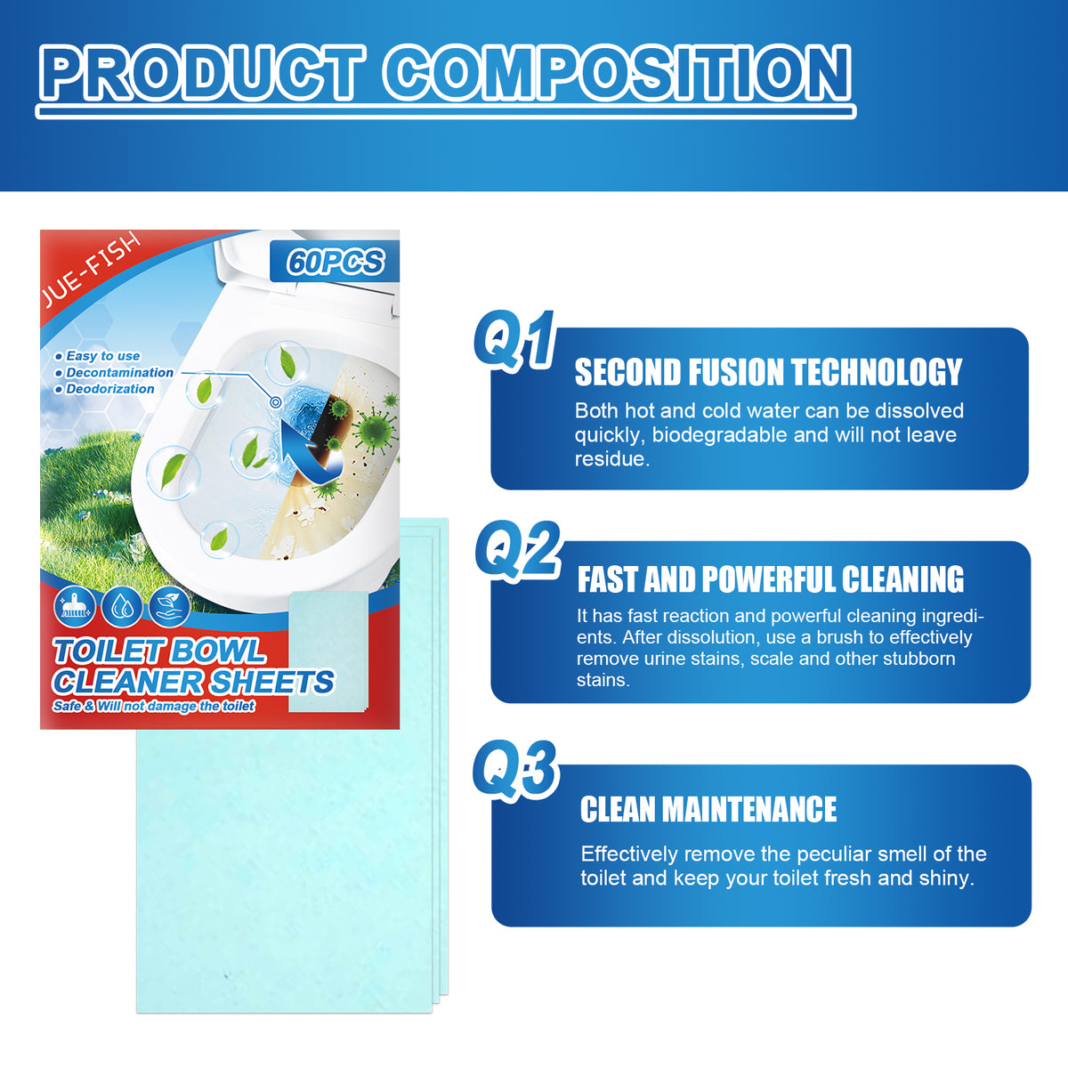 Toilet Cleaning Sheets — Overnight Stain & Odor Remover, 60