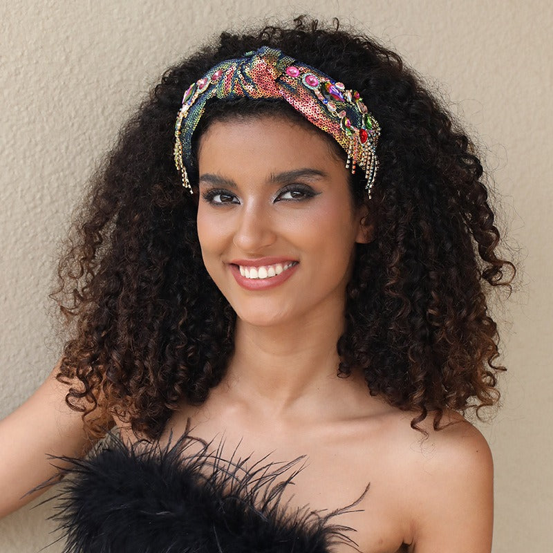 Retro Statement Headband With Colorful Jewel Sparkle