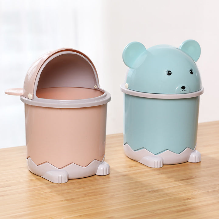 Cute Bear Mini Desktop Trash Can with Lid for Desk