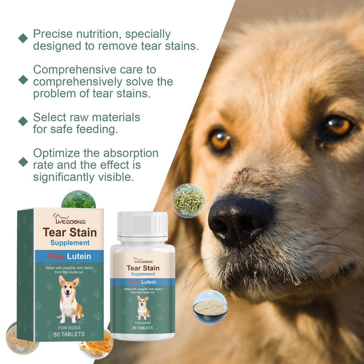 Dog Tear Stain Supplement for Brighter-Looking Eyes