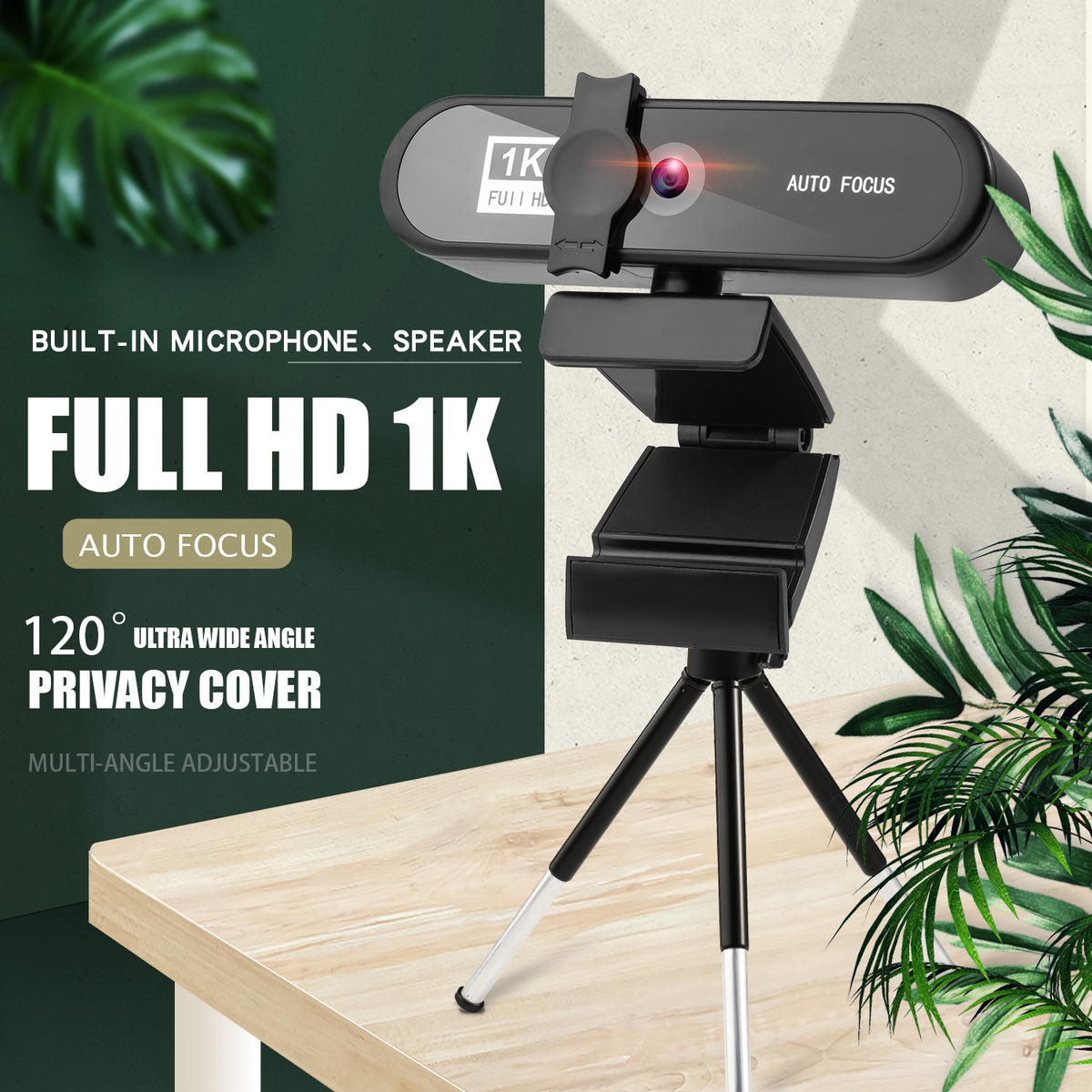 Auto Focus 1080p Webcam with Privacy Cover and Mic