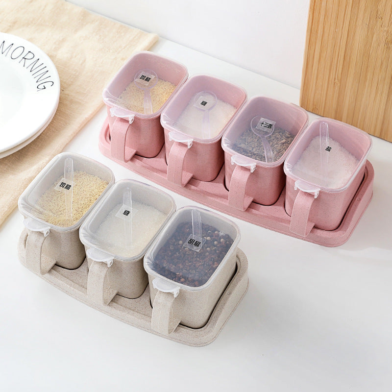 Kitchen Seasoning Box Set: Clear Lids, Tray & Spoons