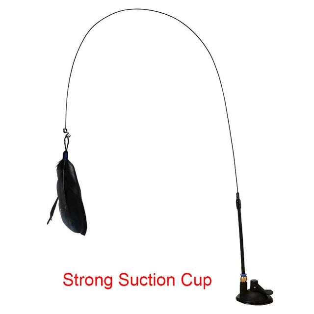 Interactive Feather Cat Toy Wand with Suction Base