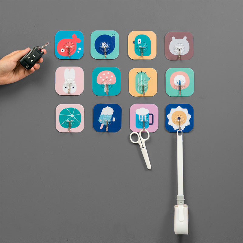 Hole-Free Sticky Wall Hooks with Cute Cartoon Designs