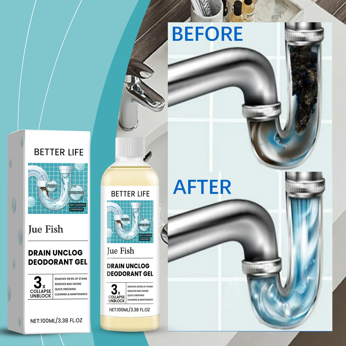 Kitchen Drain Unclogging Gel for Fresh, Clear Pipes