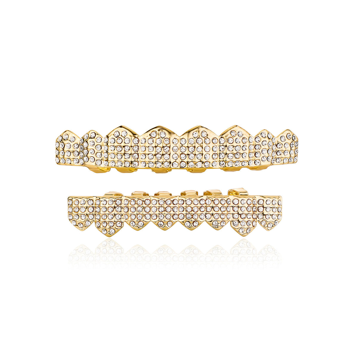 Gold Tooth Grillz Set — Full Iced-Out 8-Tooth Rhinestone