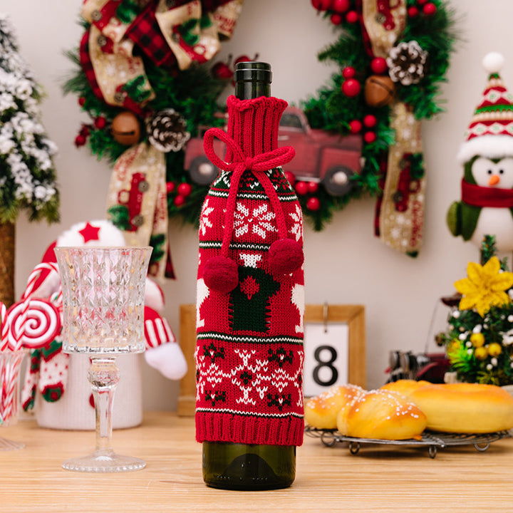 Knitted Christmas Wine Bottle Covers for Holiday Table