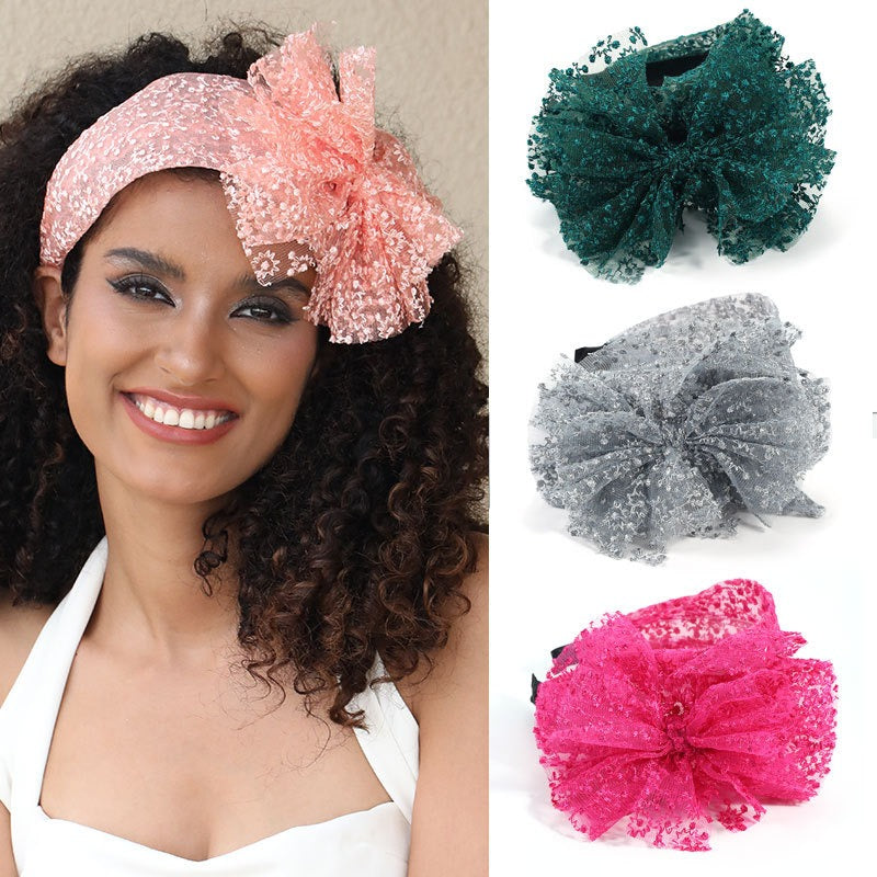 Oversized Floral Lace Bow Headband for Instant Style