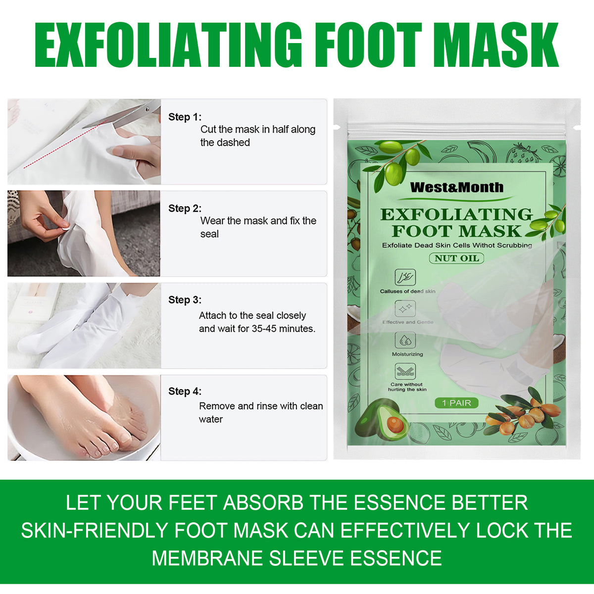 West&Month Nut Oil Foot Mask, Niacinamide Foot Mask Exfoliat
