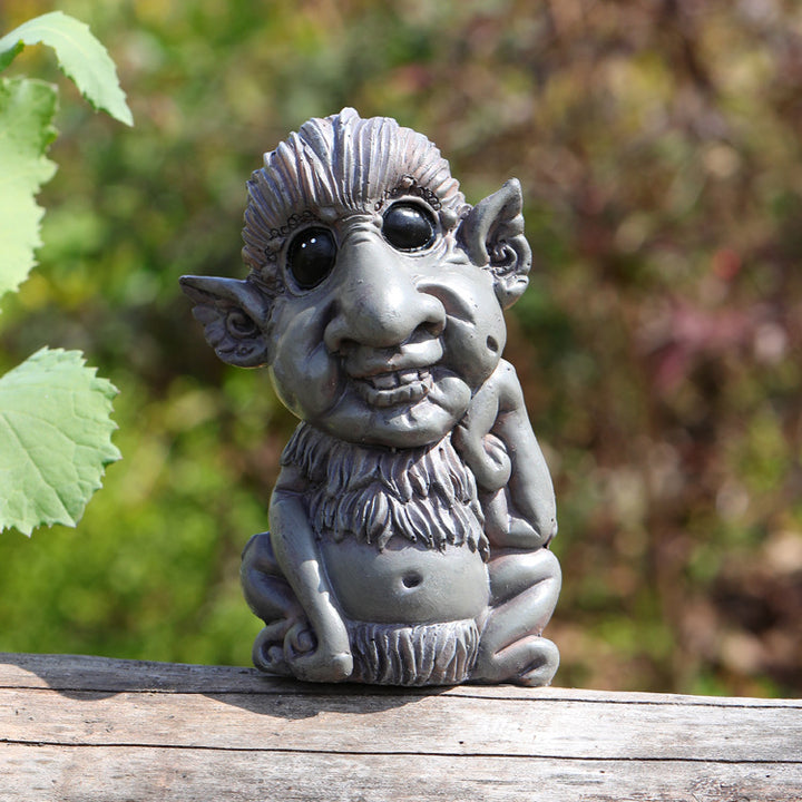 Tree Bark Resin Troll Garden Statue for Outdoor Decor