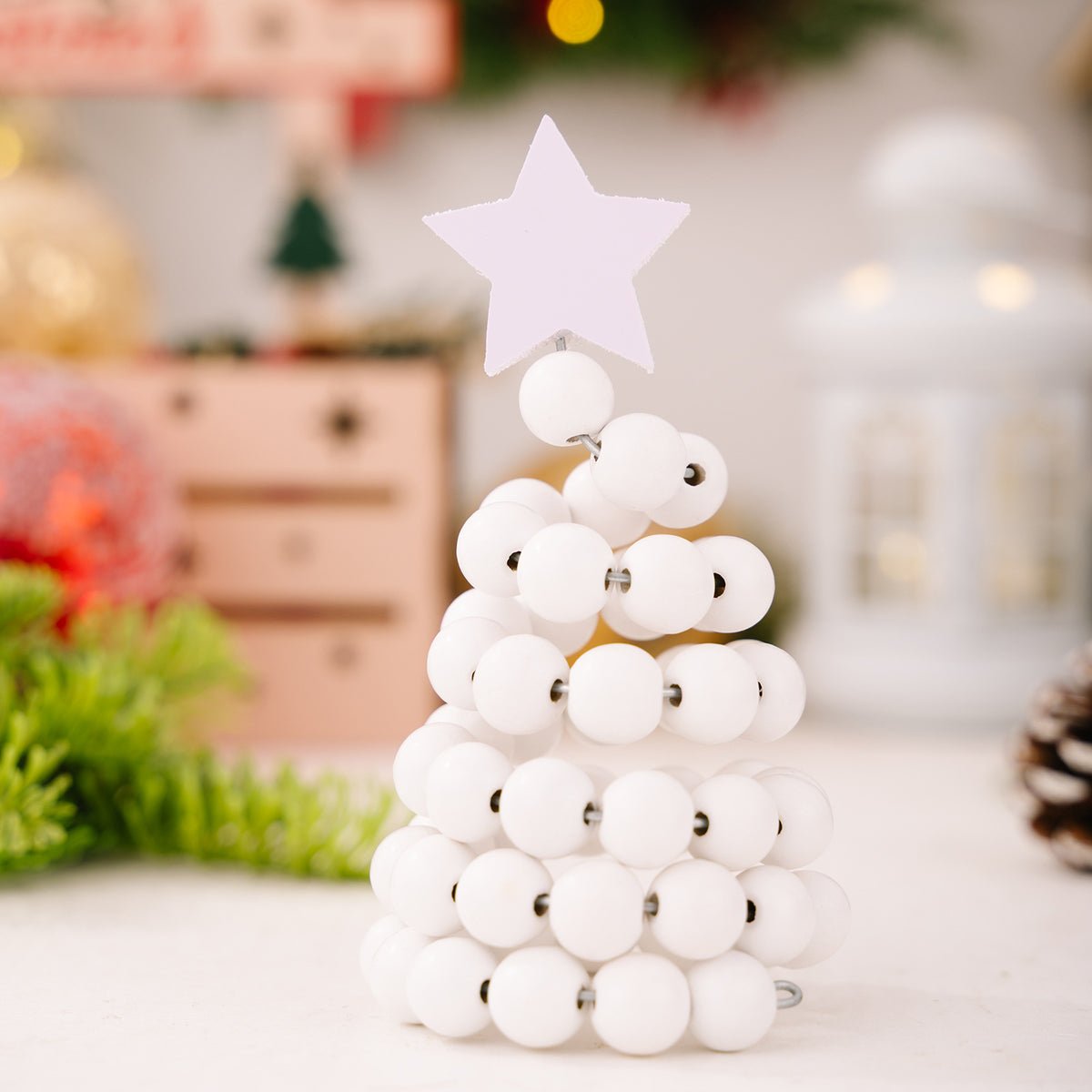 Wooden Bead Christmas Trees for Nordic Tabletop Decor