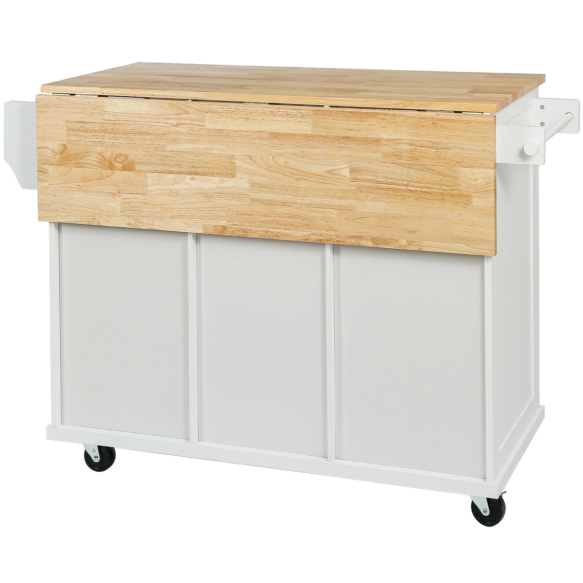 Rubber Wood Kitchen Island Cart with Drop Leaf Extensions
