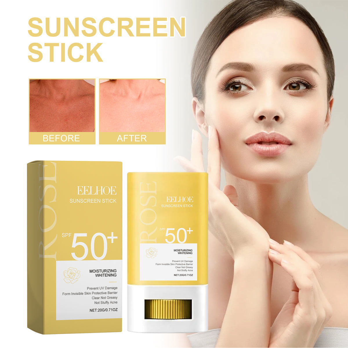 SPF 50+ Sunscreen Stick for Portable Daily UV Protection