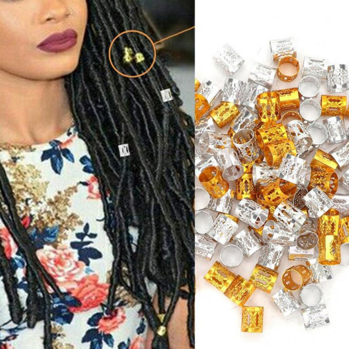 Hair Braid Cuffs: 100 Colorful Adjustable Rings Set