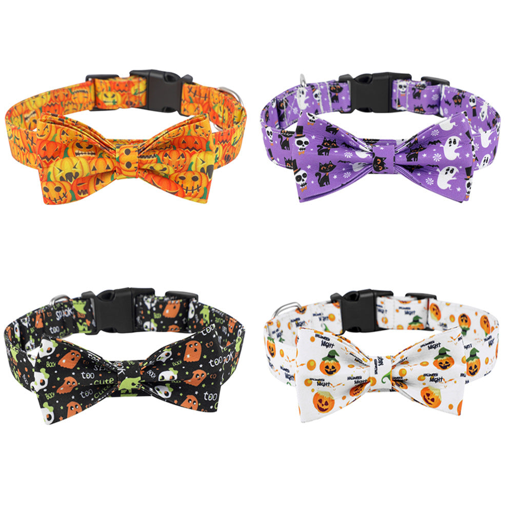 Halloween Dog Collar with Matching Bowknot Pumpkin Print
