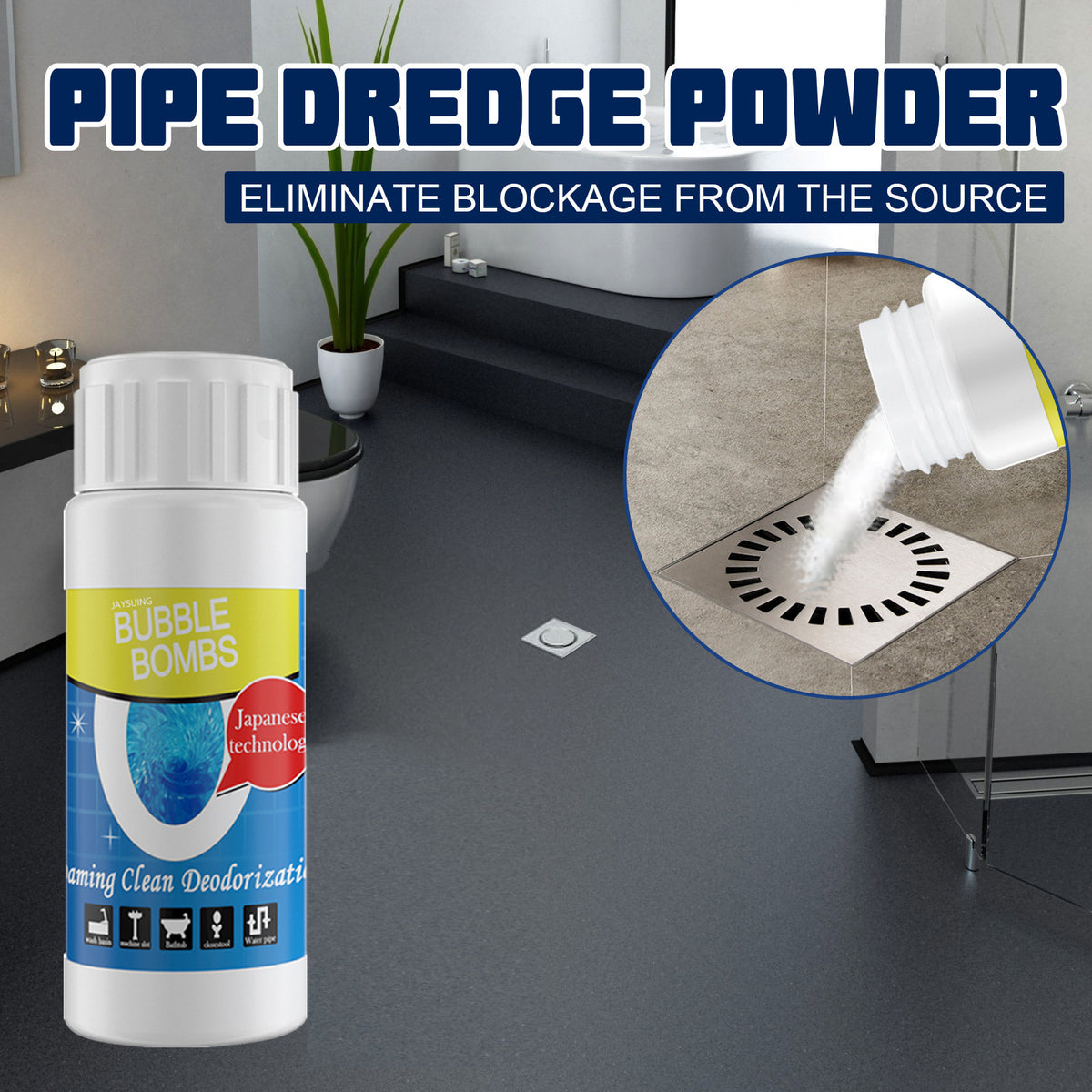Drain Pipe Cleaner Powder for Clogs, Stains & Odors