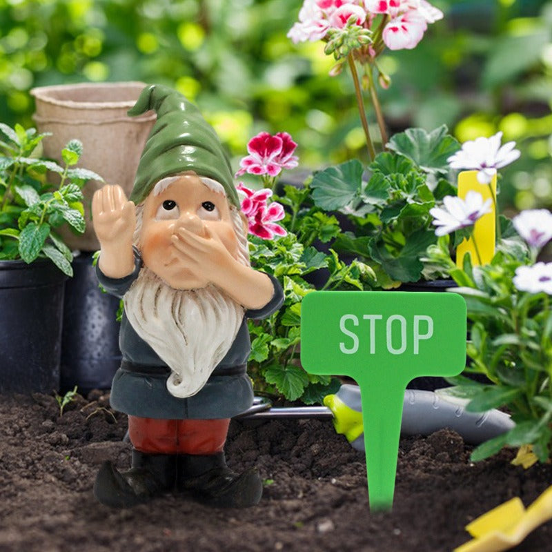Hush Garden Gnome with STOP Sign Plant Stake
