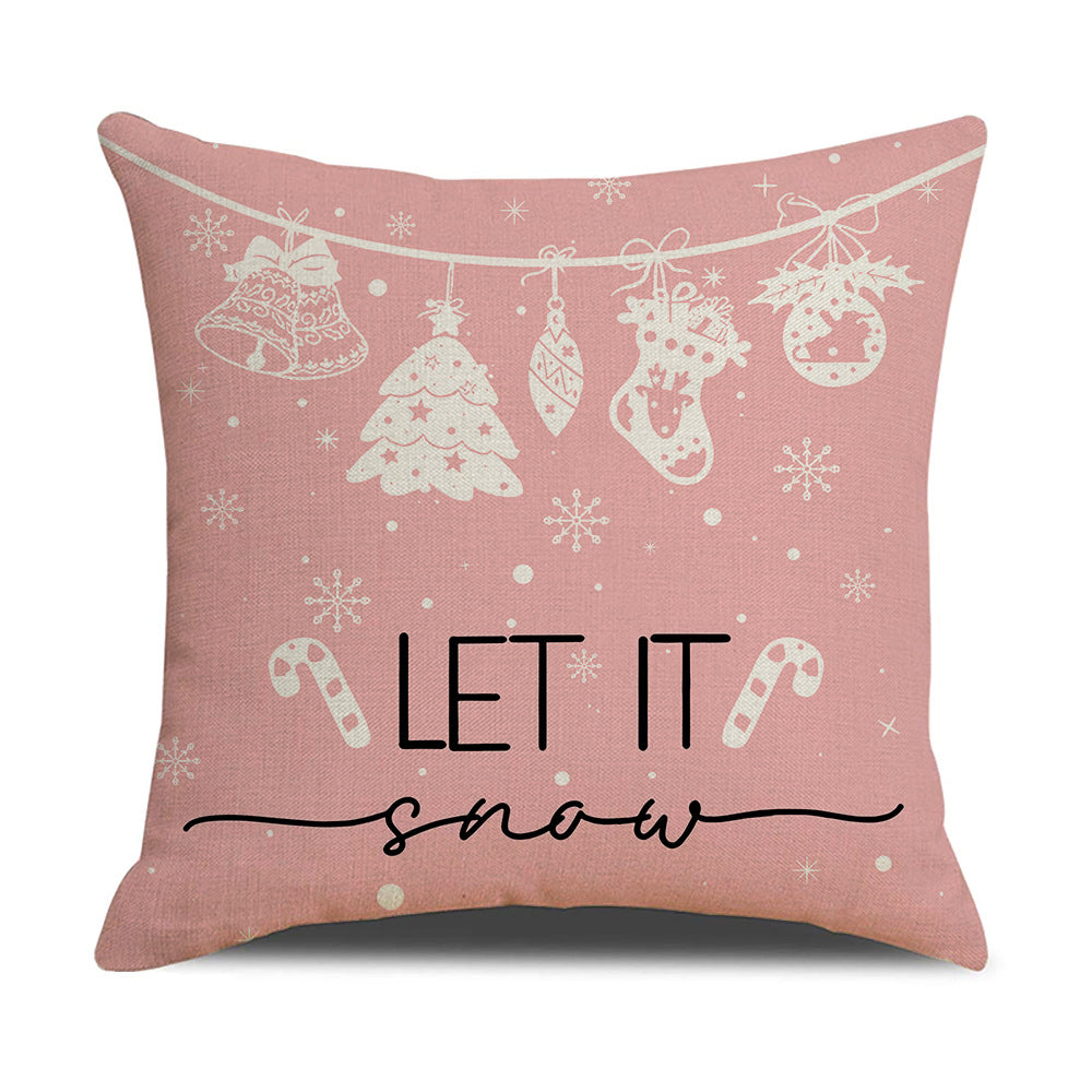Pink Christmas Snowman Pillow Cover, Holiday Sofa Cushion