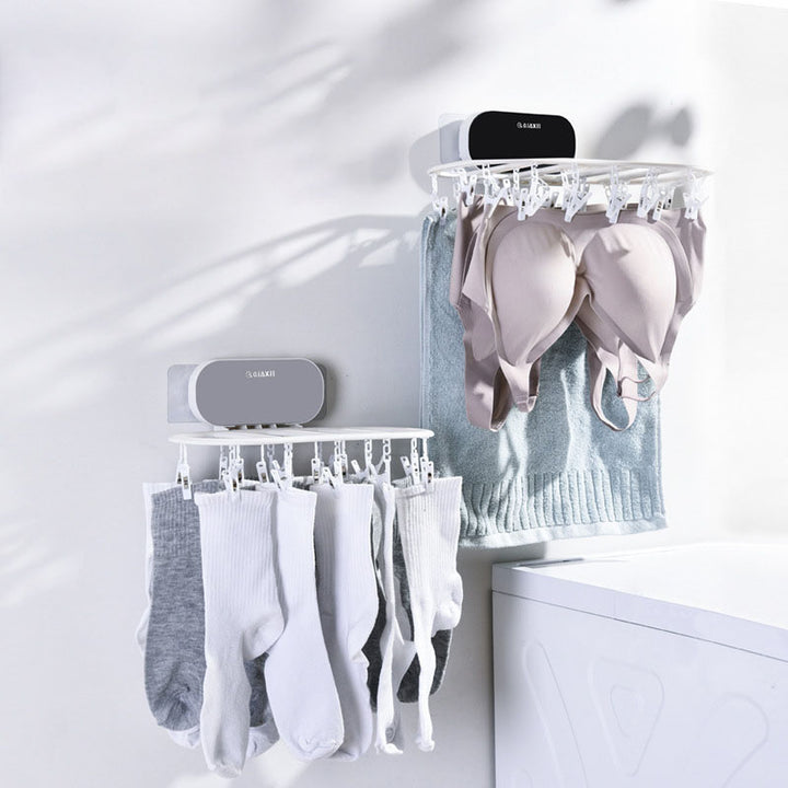 Wall-Mounted Folding Drying Rack with 24 Clips for Socks