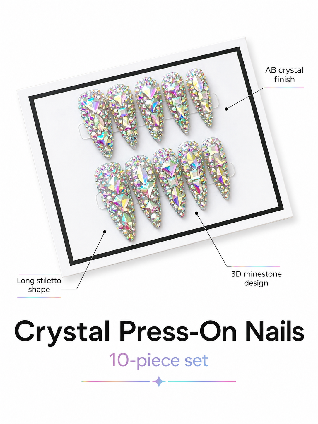 3D AB Crystal Press-On Nails | Diamond Almond Shape
