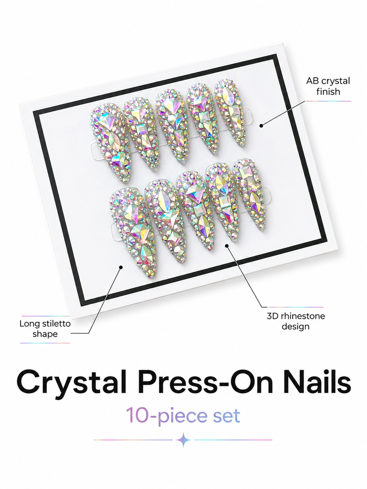 3D AB Crystal Press-On Nails | Diamond Almond Shape