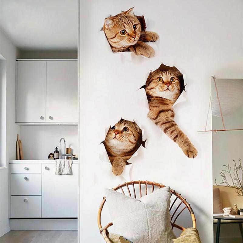 3D Cat Wall Sticker – Removable Trompe L'oeil Decal
