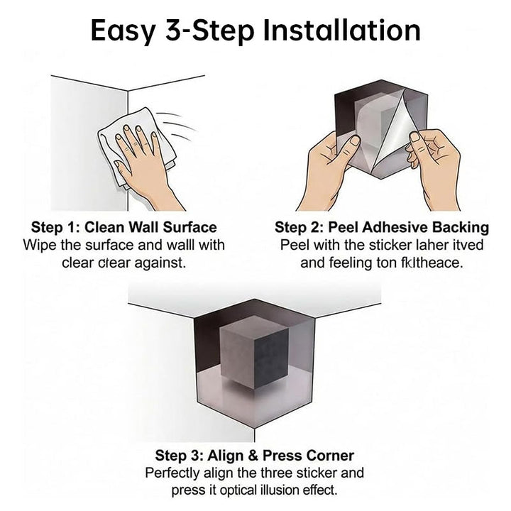 3D Corner Wall Sticker for Floating Cube Illusions
