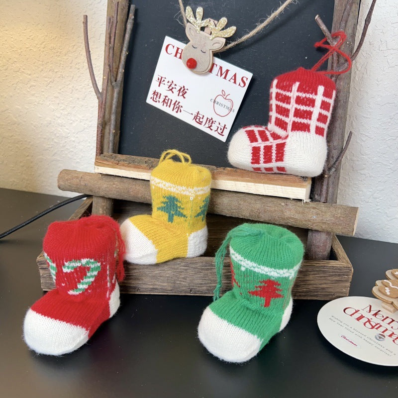 3D Knitted Christmas Sock Boot Tree Ornaments Decor