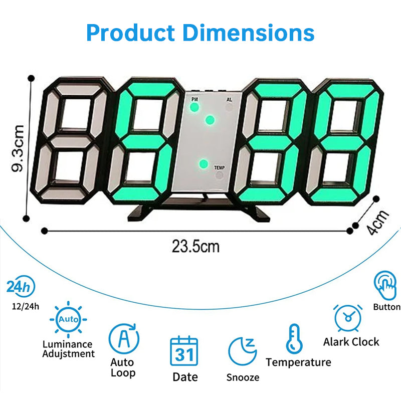3D LED Digital Alarm Clock with Large Easy-Read Display